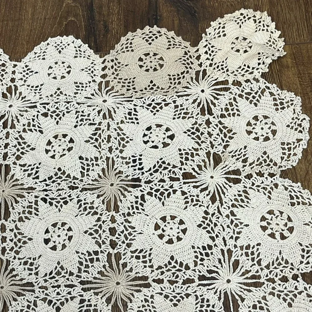 Vintage Handmade Crochet Doily Rectangular Beige Table Décor